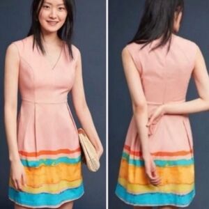 Anthropology Tracy Reece Watercolor Fit Flare Colorful V Neck Sleeveless Dress